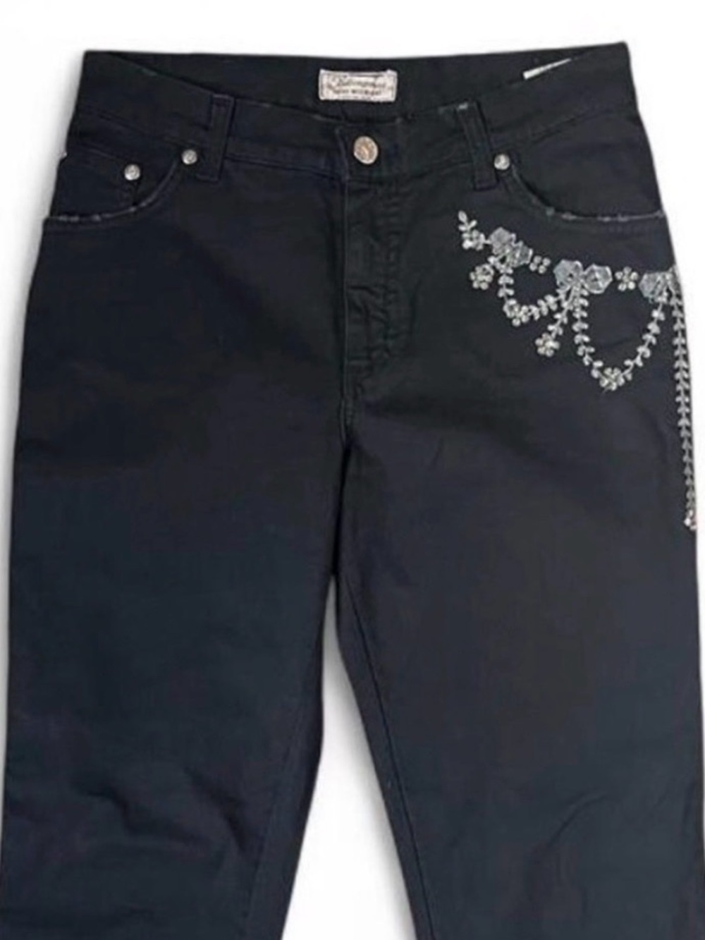 Vintage Y2K Blumarine Straight Leg Black Jeans with Embellished Pocket IT 38